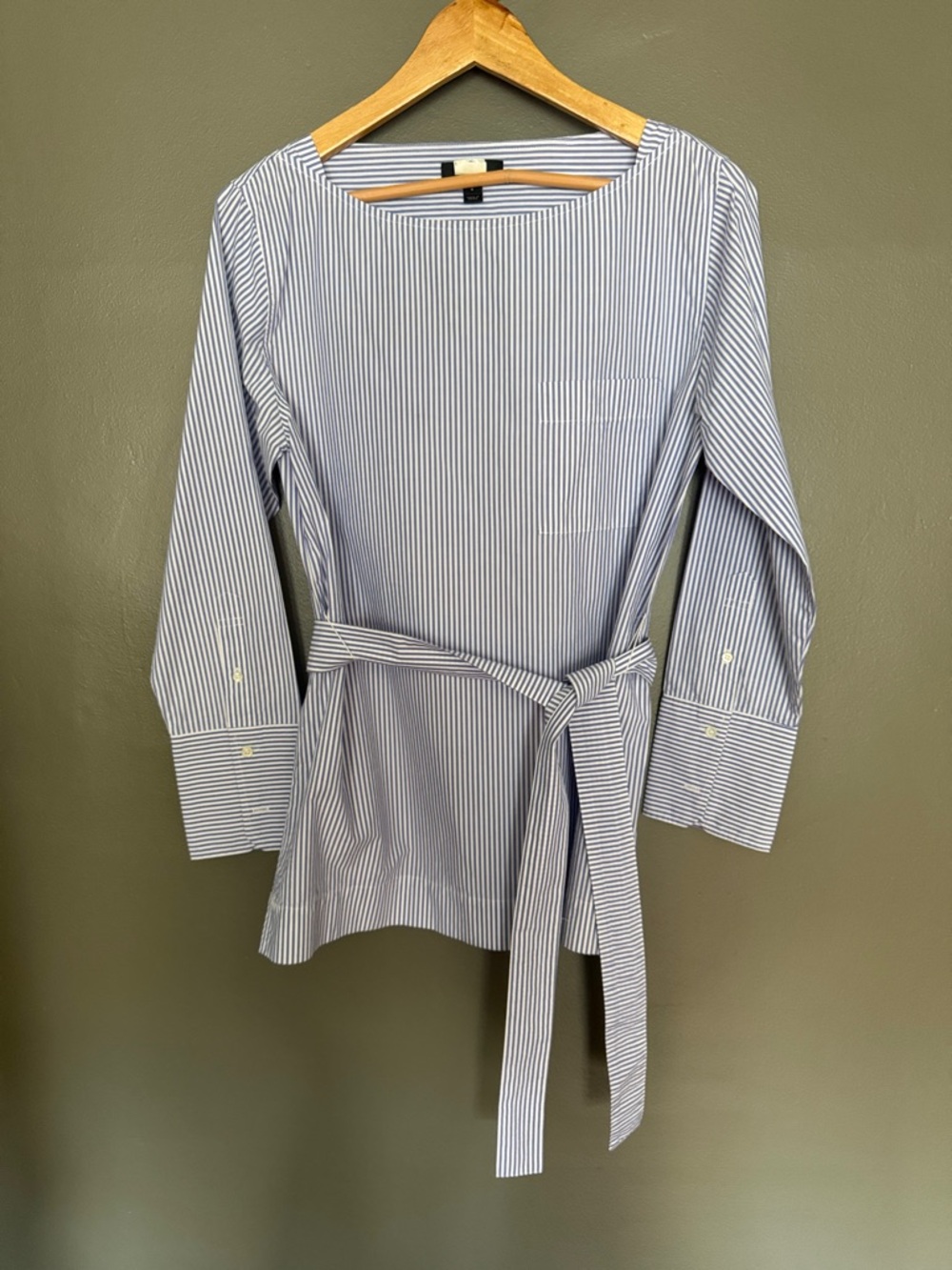 J. Crew Blue and White Striped Belted Tunic Top
